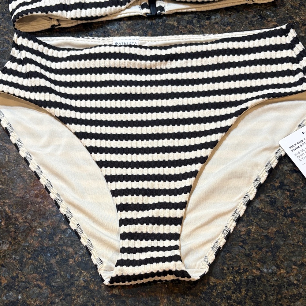 Athleta Black and White Striped Swim Bottom